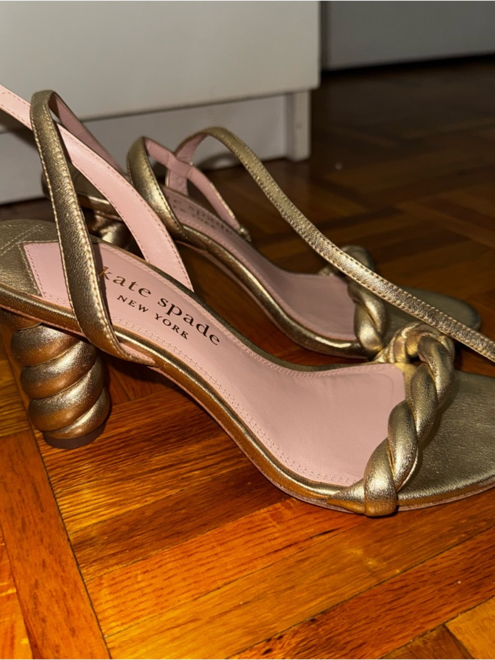 kate spade Gold Braided Slingback Heels with Pink Insole